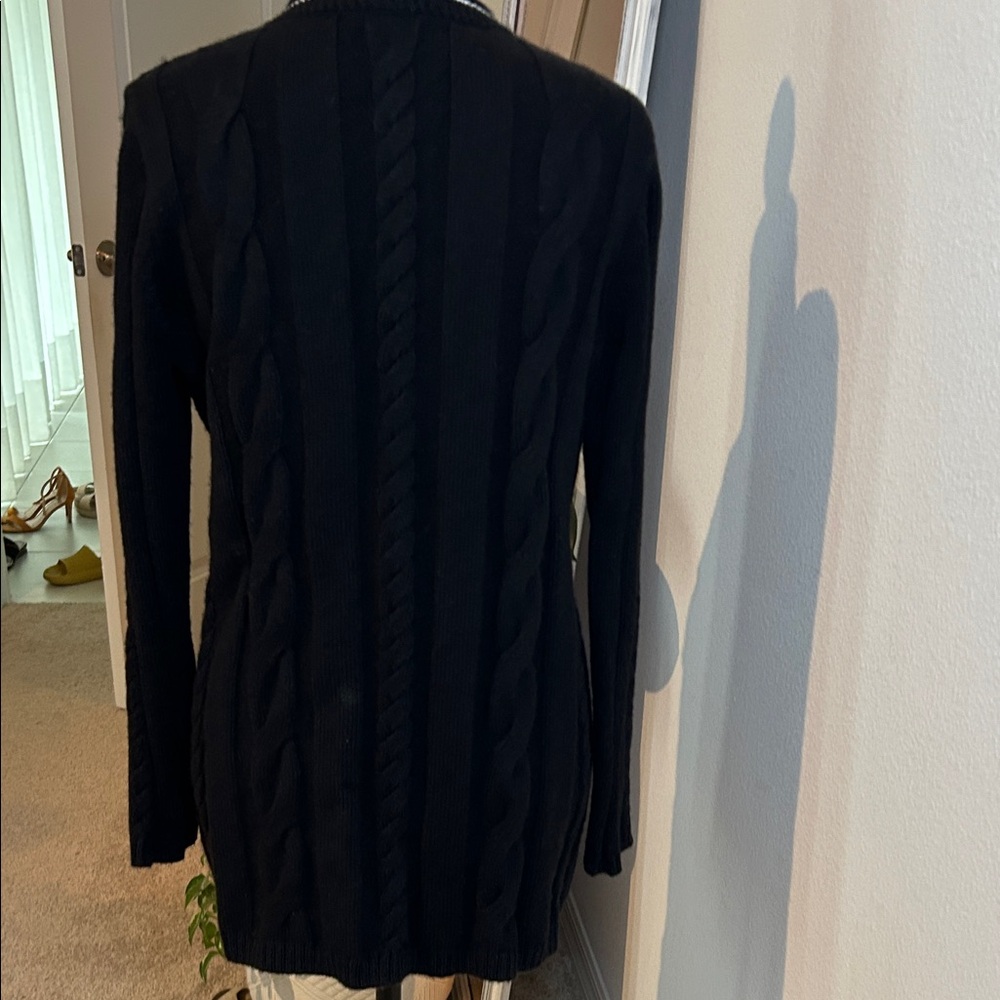 Talbots Black Cable Knit Cardigan with Gold Buttons - Picture 8 of 13